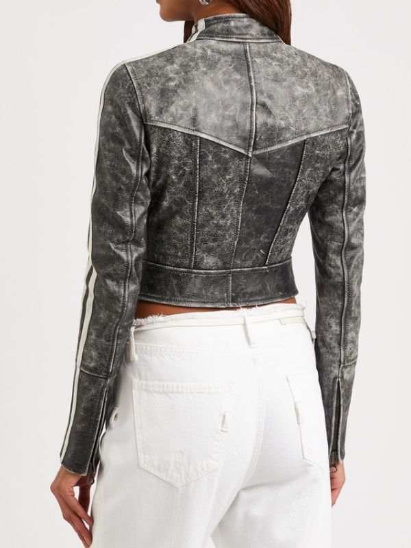 Katy Perry Distressed Cropped Leather Jacket