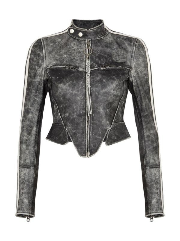 Katy Perry Distressed Cropped Leather Jacket