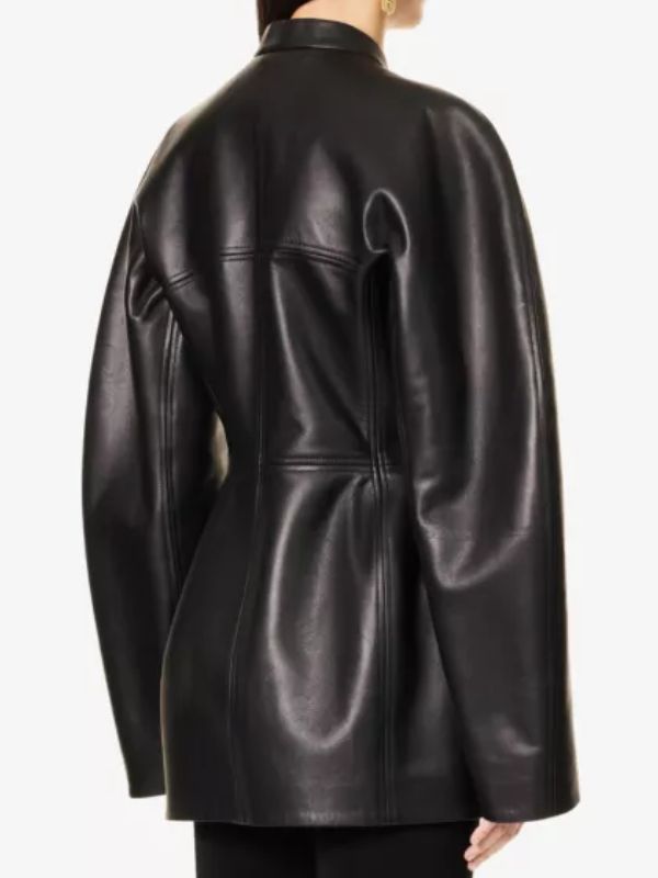 Katy Perry Oversized Black Leather Coat