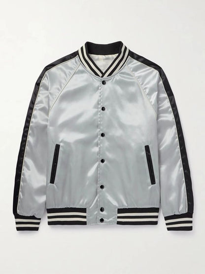 CELINE HOMME Striped Satin Bomber Jacket