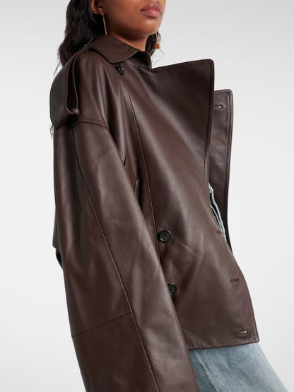 Leonie Hanne Brown Cropped Leather Jacket