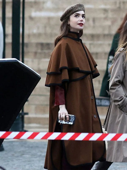 Emily in Paris S04 Emily Cooper Brown Cape Coat