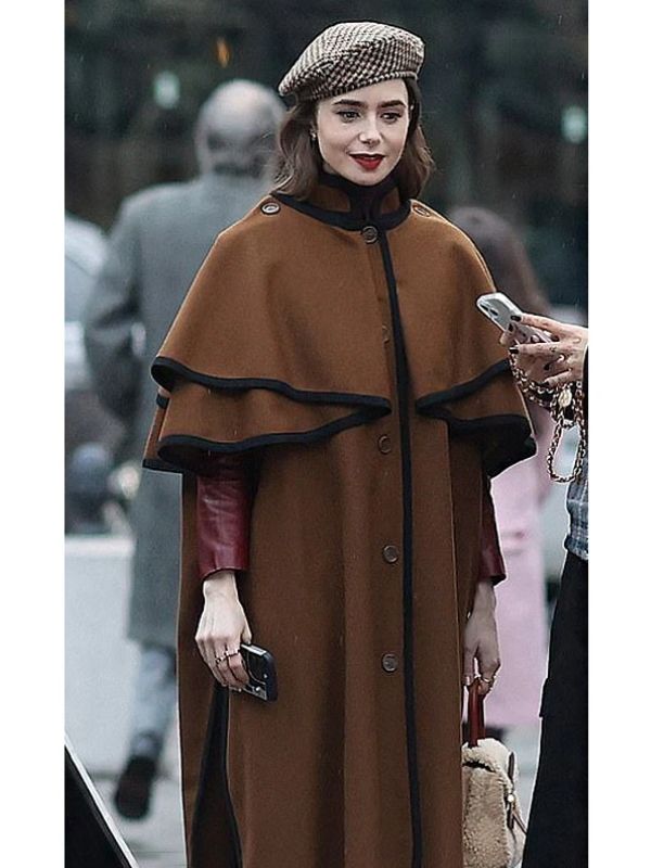 
Emily in Paris S04 Lily Collins Brown Cape Coat