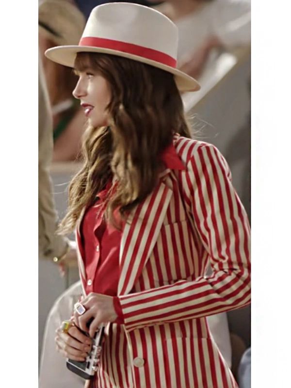 Emily in Paris S04 Emily Copper Red Stripe Cotton Blazer