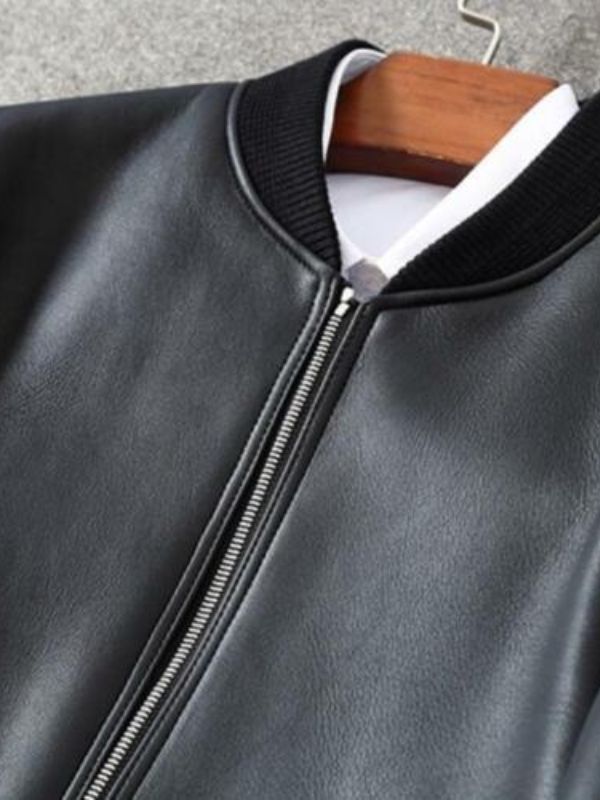 Men Bomber Black Lambskin Leather Jacket Casual Formal - Sale