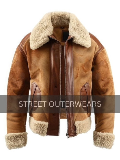 Men's Brown Beige B3 Sherpa Aviator Flight Jacket