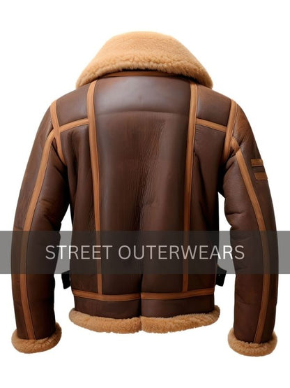 Men's Dark Brown B3 Pilot Sherpa  Aviator Leather Jacket