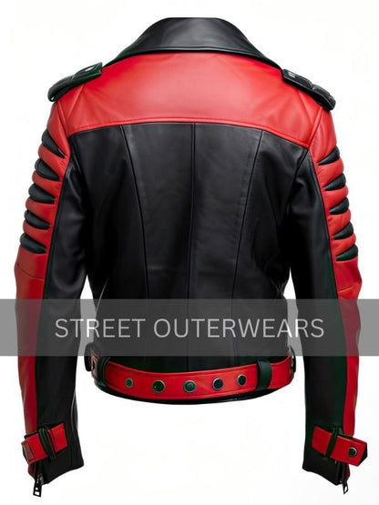 Mens Red and Black Biker Motorcycle Leather Jacket