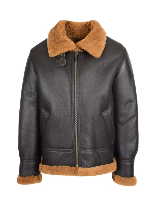 Mens B3 Sheepskin Detachable Hoodie Brown Ginger Jacket