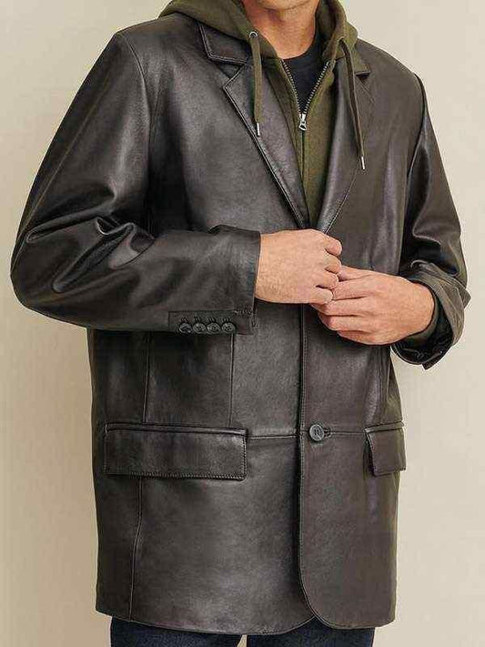 Mens Big and Tall Black Leather Blazer - Free Shipping