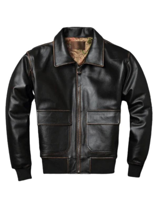 Mens Black A2 Aviator Vintage Leather Bomber Jacket - Sale