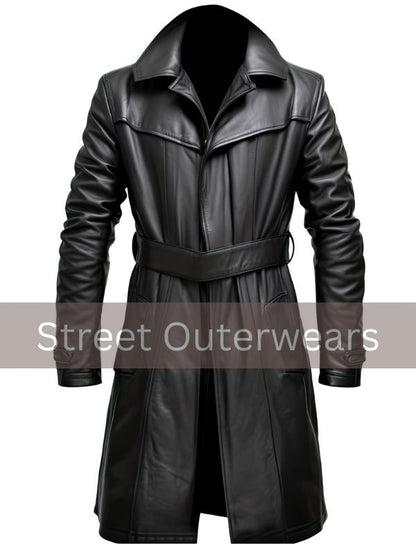 Mens Black Sheepskin Duster Leather Trench Coat
