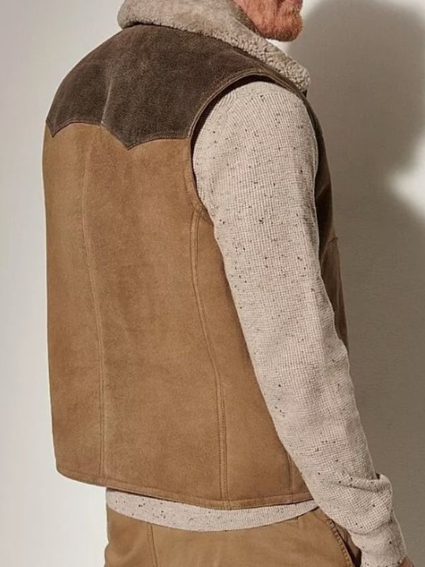 Mens Brown Shearling Fur Sheepskin Leather Vest