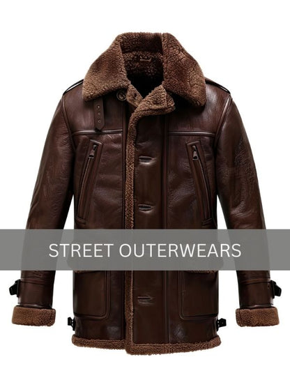 Mens Brown Sherpa Flight Leather Jacket