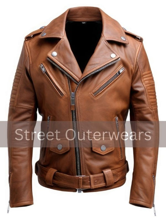 Mens Chocolate Brown Sheepskin Motorcycle Leather Jacket