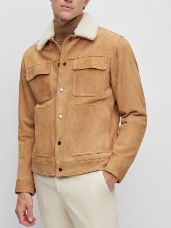 Mens Classic Shirt Style Genuine Goat Suede Jacket