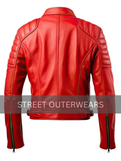 Men's Classy Red Cafe Racer Leather Jacket