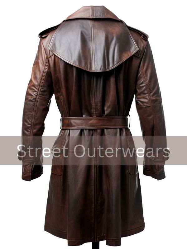 Mens Distressed Brown Genuine Sheepskin Vintage Classic Overcoat
