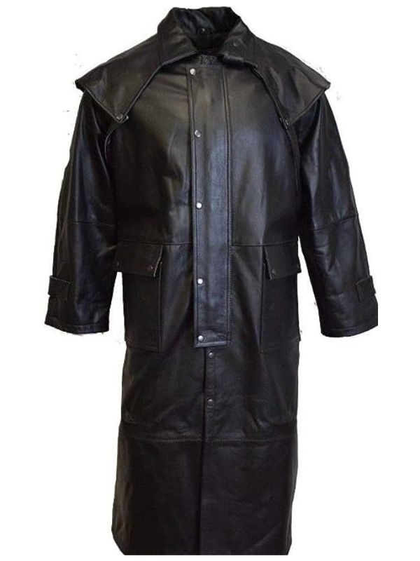 Mens Long Duster Gothic Black Leather Trench Coat - Sale Now