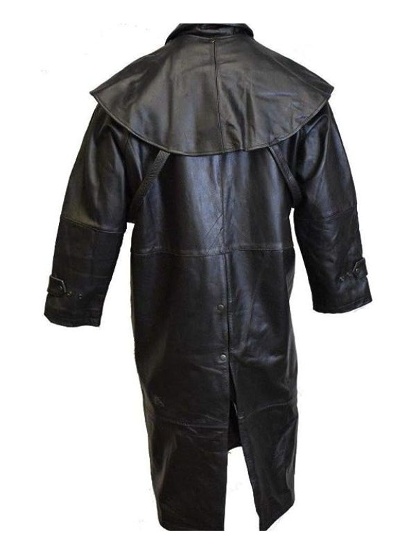 Mens Long Duster Gothic Black Leather Trench Coat - Sale Now
