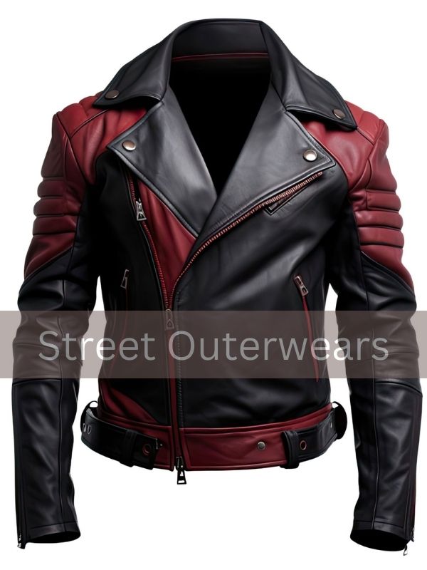 Mens Maroon Black Cafe Racer Classy Leather Jacket