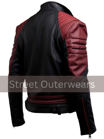 Mens Maroon Black Cafe Racer Classy Leather Jacket