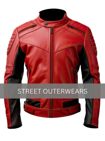 Mens Red and Black Biker Classy Racing Leather Jacket