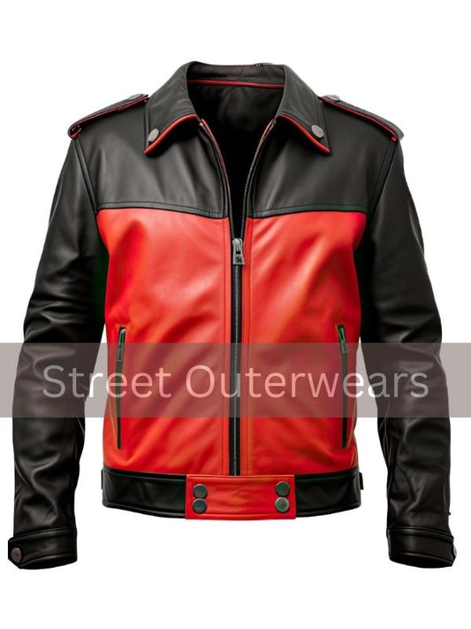 Mens Red and Black Racing Sportwear Biker Leather Jacket