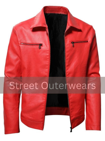 Mens Red Biker Steampunk Vintage Leather Jacket