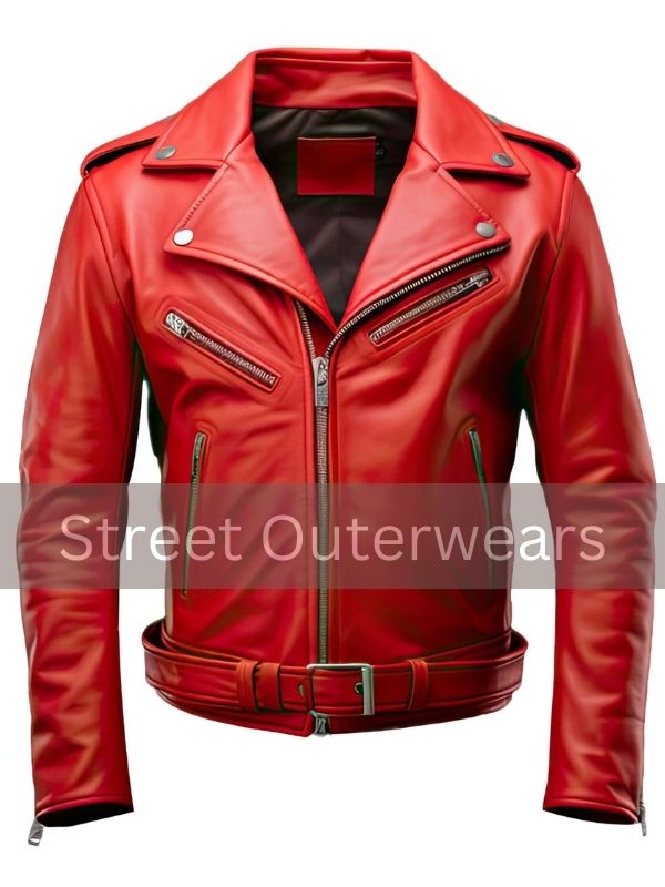 Mens Red Elegant  Soft Racing Biker Leather Jacket