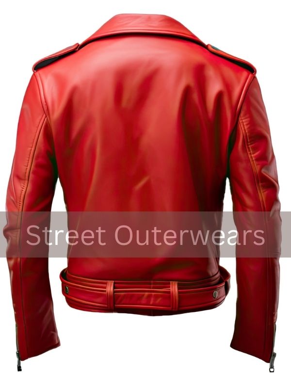 Mens Red Elegant  Soft Racing Biker Leather Jacket