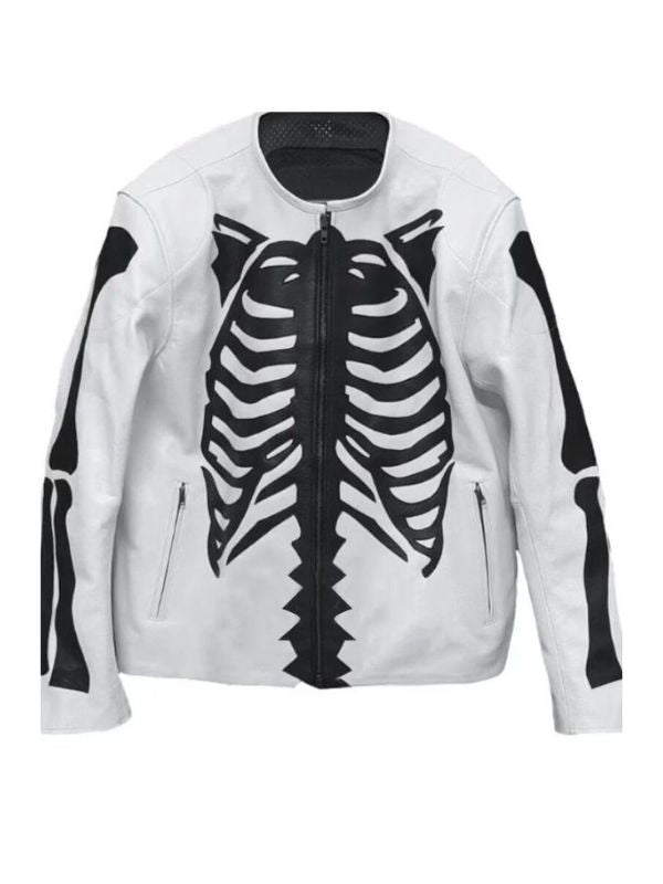 Mens Vanson Skeleton Bones White Jacket