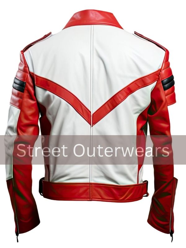 Mens White and Red Multicolor Cafe Racer Biker Leather Jacket