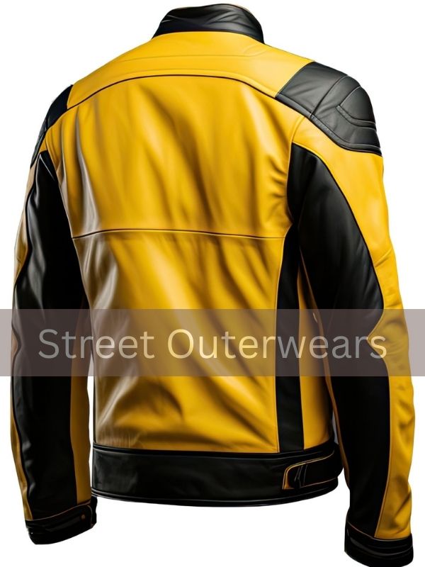 Mens Yellow And Black Sporty Moto Biker Leather Jacket