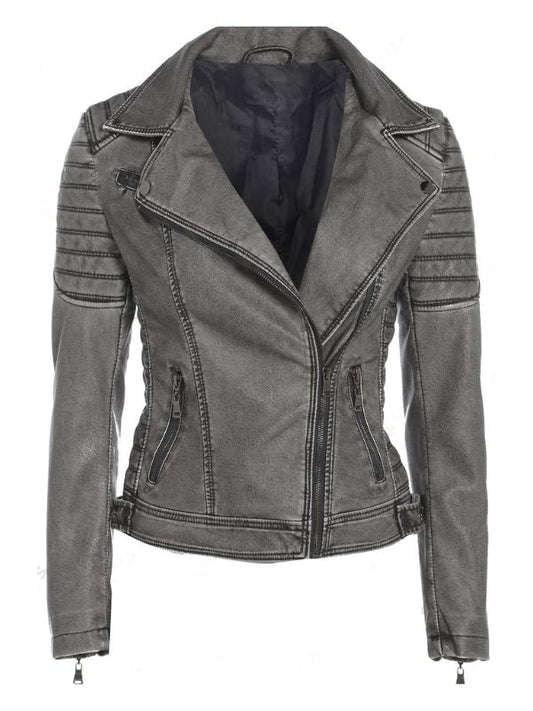 New Luxury Biker Ladies City Jacket Grey Leather Jacket - Sale