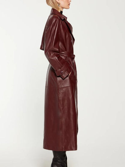 New York City Selena Gomez Maroon Leather Coat