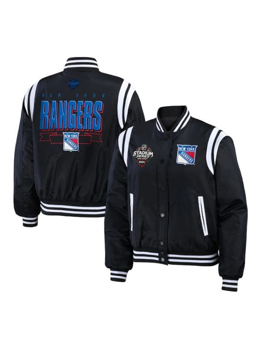 New York Rangers 2024 Stadium Series Black Bomber Jacket