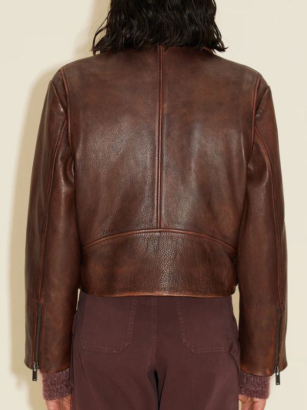 Gigi Hadid Maroon Biker Leather Jacket