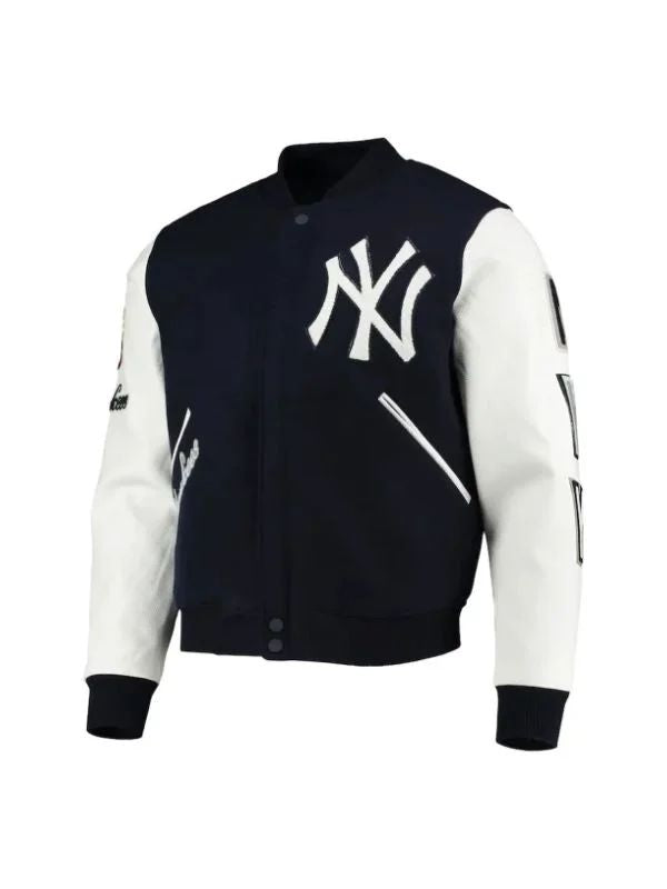 NY Yankees Logo Navy Blue and White Varsity Jacket