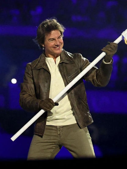 Tom Cruise Brown Leather Olympic Jacket