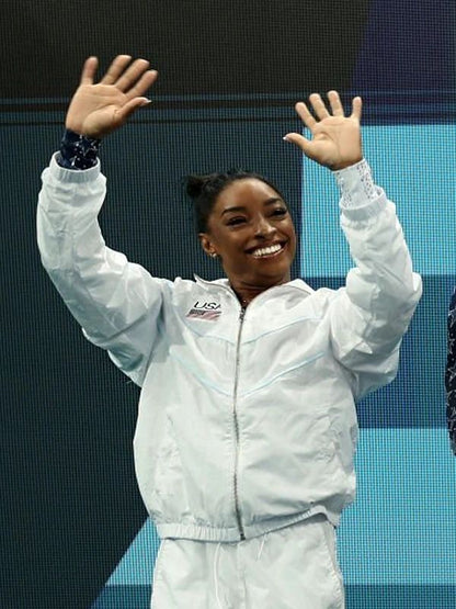 Simone Biles 2024 Olympics White Jacket