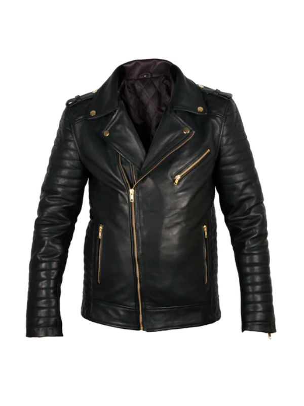 Quilted Biker Black Leather Jacket - Free Shipping