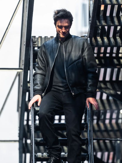 Robert Pattinson Bomber Black Leather Jacket