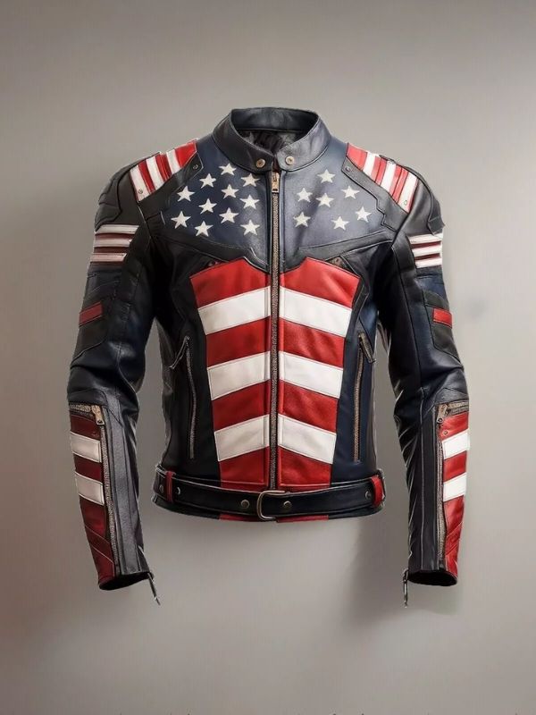 U.S. Mens American Flag Genuine Leather Jacket