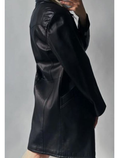 Vintage Oversized Long Black Leather Jacket
