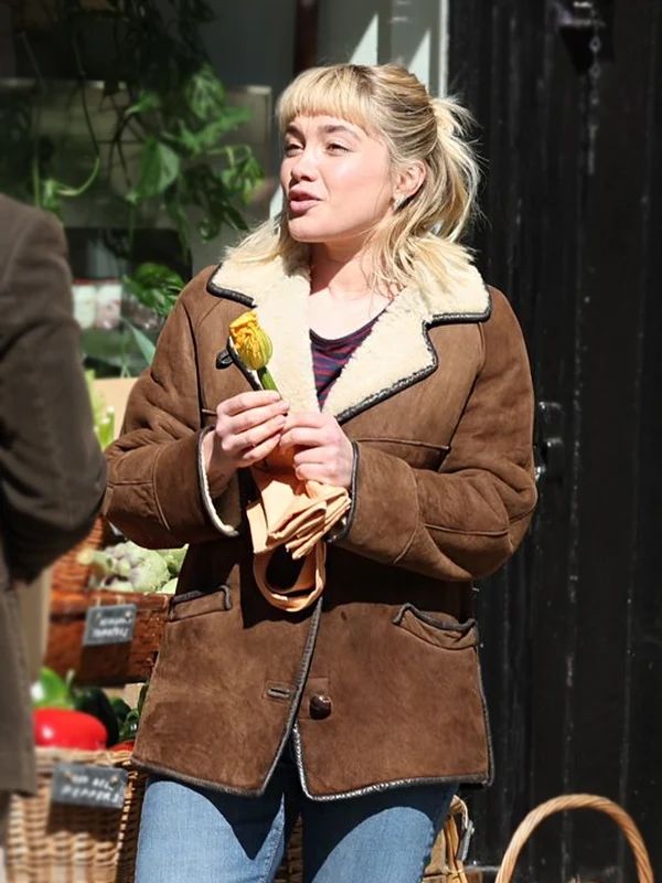 Florence Pugh We live in Time Brown Shearling Jacket