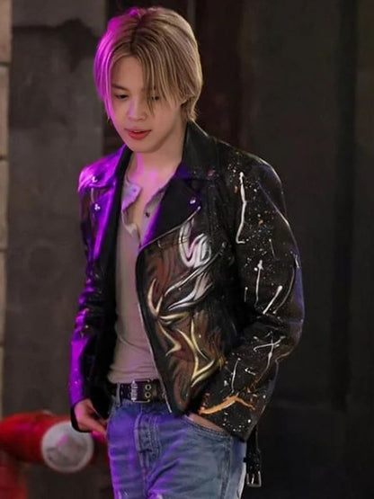 Who Song 2024 Jimin Black Biker Jacket