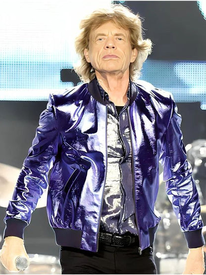 Hackney Diamonds Tour 2024 Mick Jagger Blue Leather Jacket