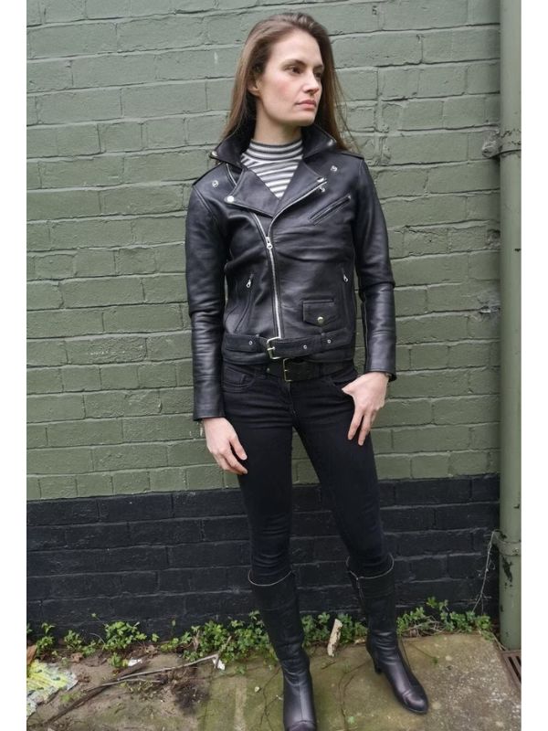 Women's Black Leather Biker Jacket Made Of 100% Real Leather