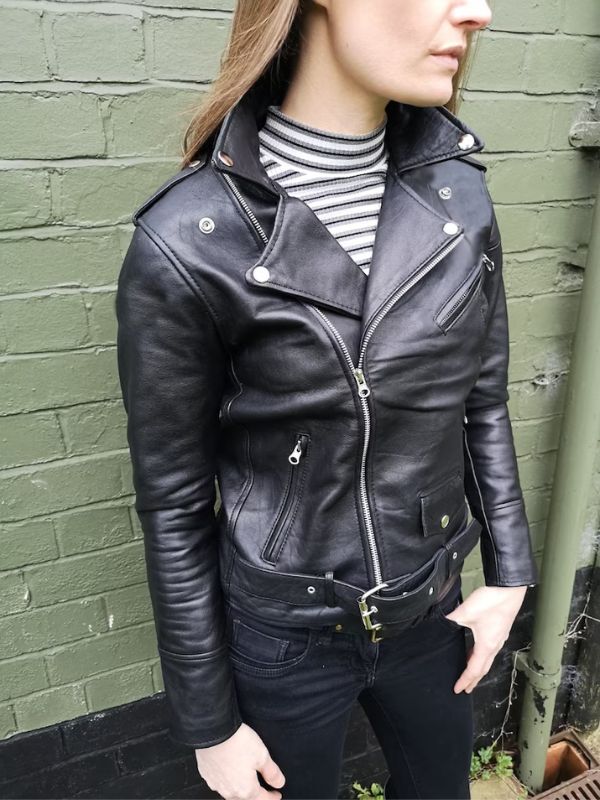 Women's Black Leather Biker Jacket Made Of 100% Real Leather